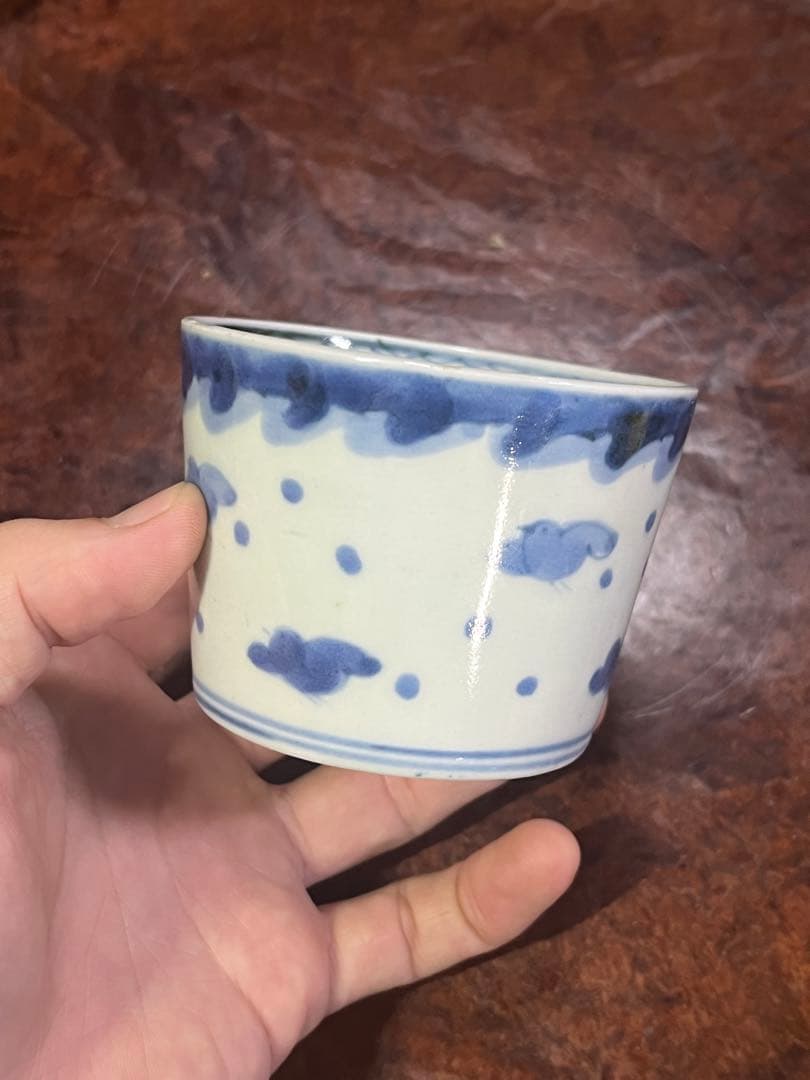 古伊万里 染付 猪口 波千鳥 ちょこ 蕎麦 千鳥 波 唐草 蕎麦猪口 民芸 民藝