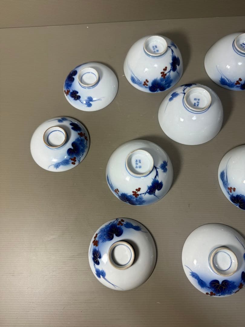 2211  有田焼 芳祥堂特製　葡萄瑠璃　蓋茶碗　5客