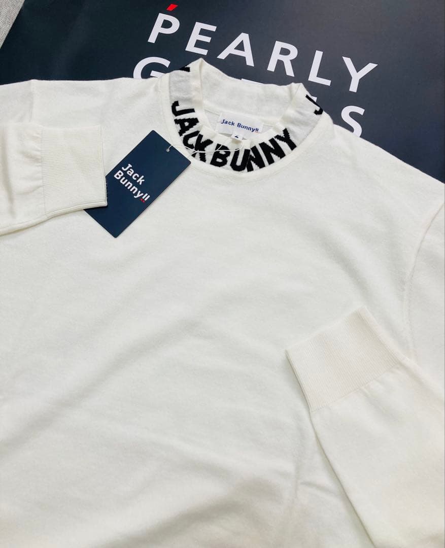 新品 パーリーゲイツ ジャックバニー ロゴハイネックニット(5)サイズL/白