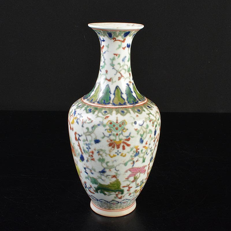 中国　粉彩　人物花神獣文瓶　M　R7322