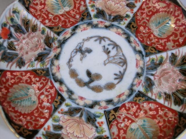 皿■古伊万里錦絵 色絵 金襴手 花唐草紋手描き 時代物 骨董(江戸後期~明治期)