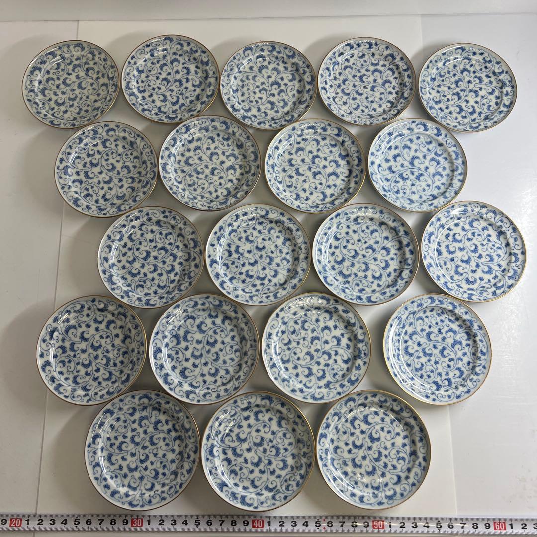 江戸中期　古伊万里唐草文　最上手小皿20枚　木箱付　東Y7-1104☆2Fトエオ