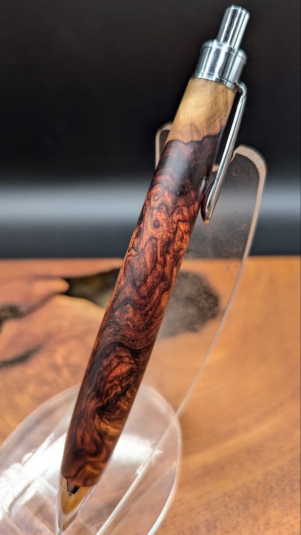579特上　ホンジュラスローズウッド　瘤杢　木軸シャーペン　ボールペン