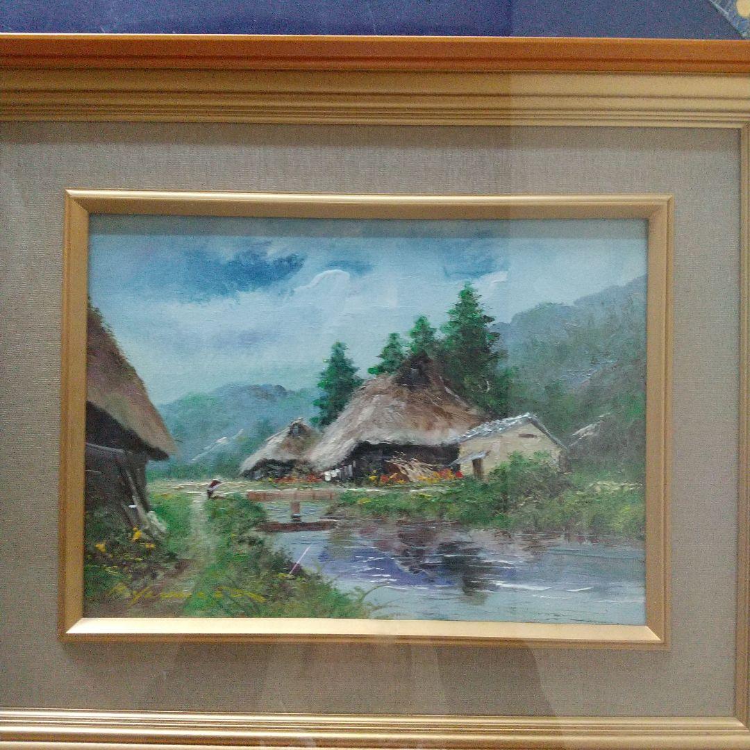 安永勝美　'石橋のある郊外' 油彩画 　展覧会出展作品　真作