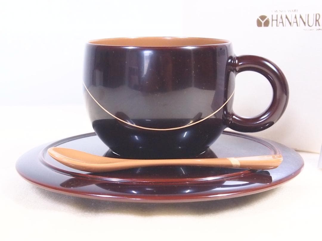 【未使用】輪島塗 HANANURI 花ぬり 古代溜/波線 コーヒーカップ 漆器