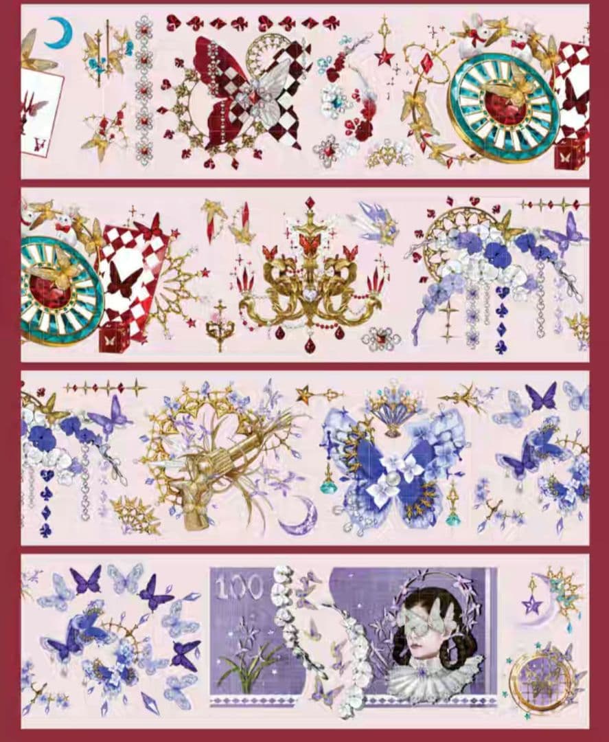 巻売 543★ 海外 マスキングテープ マステ PET 装飾 蝶 人物 銀ホロ