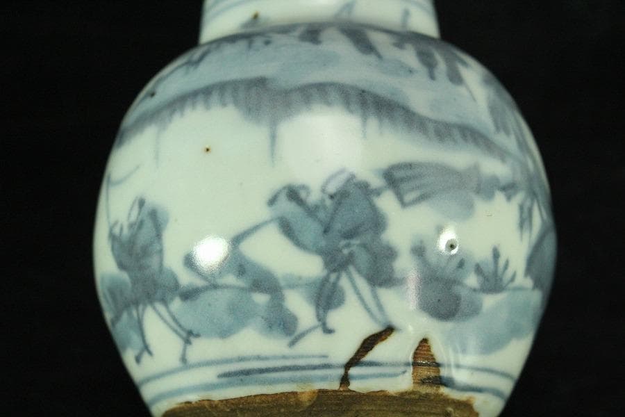 中国美術 古染付 祥瑞 茶入 明時代 唐物 鹿角蓋 茶道具伝来(K-XA856)