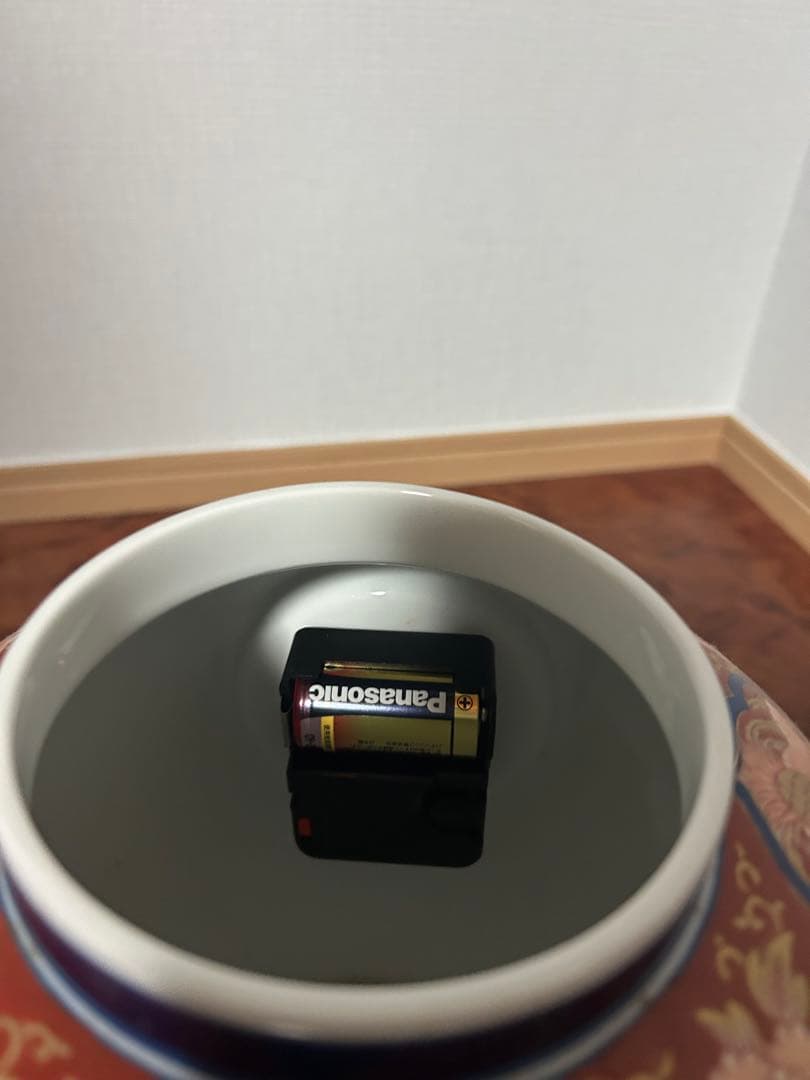 陶器製 壺型時計 花柄