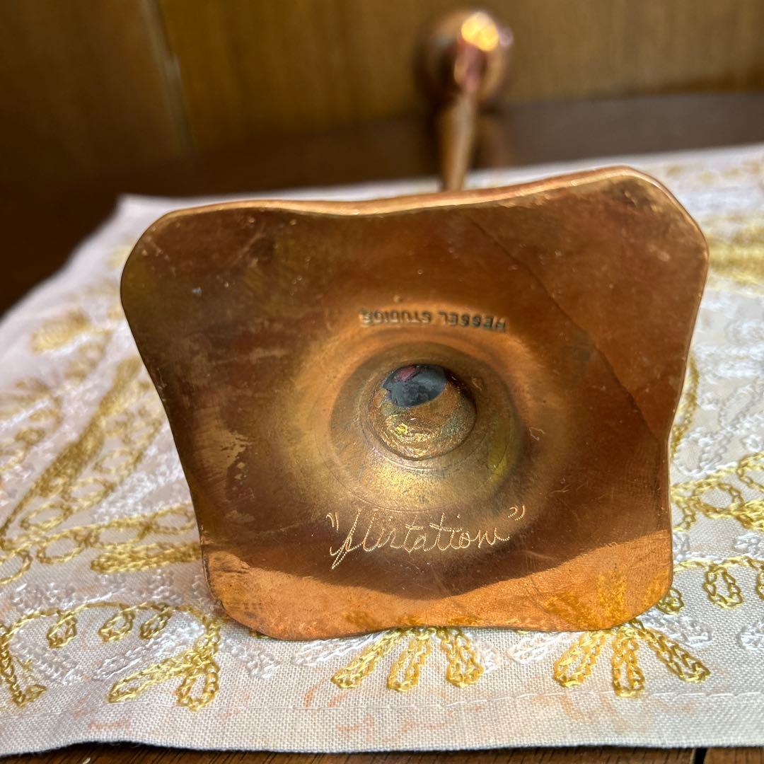 極稀少ZONAビンテージヘッセルスタジオキャンドルスタンド銅製手打槌目緑青仕上げ