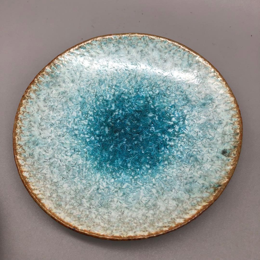 有田焼玉峰窯中尾哲彰銀河釉ブルー瑠璃色釉薬11.5cm布目小皿プレート5枚骨董品