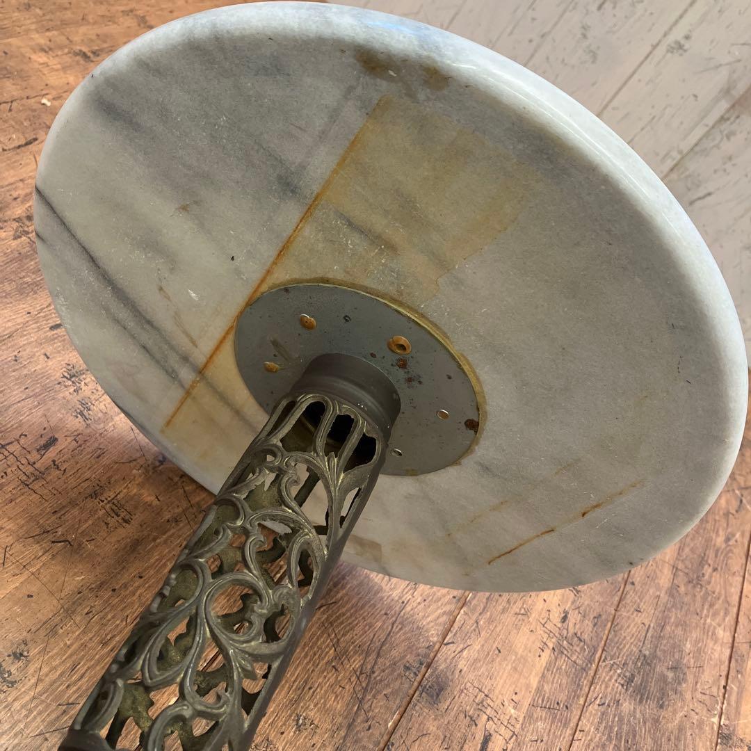 アンティーク 真鍮カフェテーブル サイドテーブル 花台 大理石 アイアン 小形