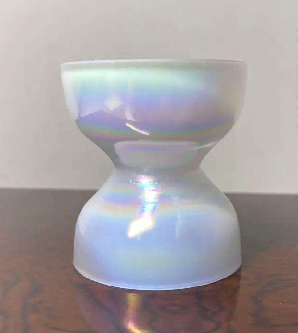 【茶道具】上野良樹造　ガラス蓋置　陶象造　花鳥画蓋置セット