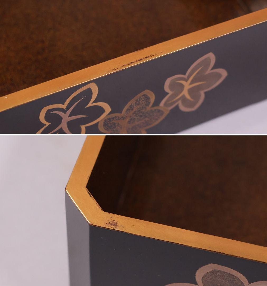 MA523 時代木製漆器 花ちらし金蒔絵 梨地 饅羹重 饅頭箱 菓子重 菓子器