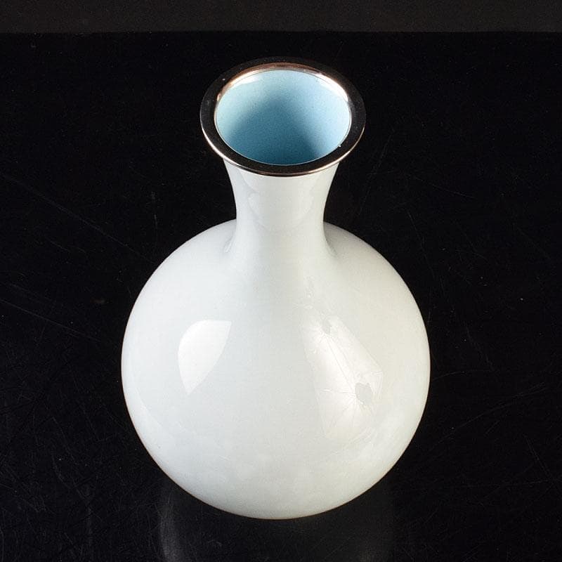 七宝焼　安藤七宝店造　青玉釉　唐草文　花瓶　共箱　D　R9181H