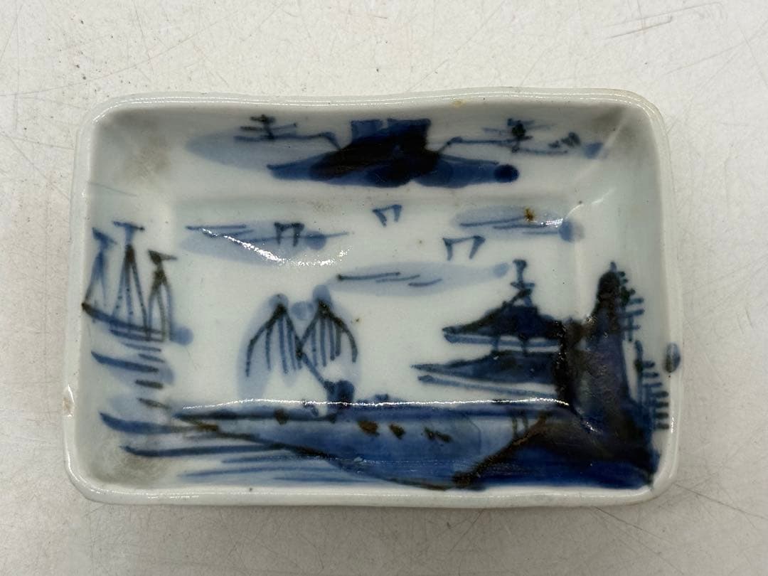 江戸　伊万里　染付山水紋角皿4点　送料込み251220