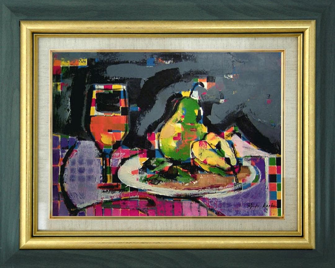 油絵 菅家令子 絵 絵画インテリア額付(白) uF6-062204 静物 ワイン