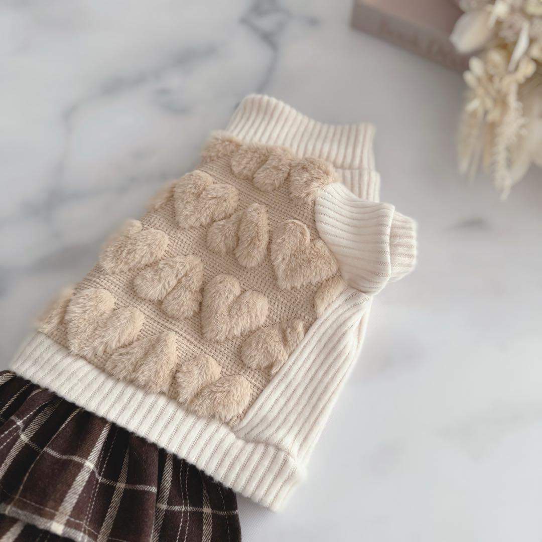 ハンドメイド犬服ꕤDMSサイズꕤタートルネックワンピース♡シャギーリブニット♡