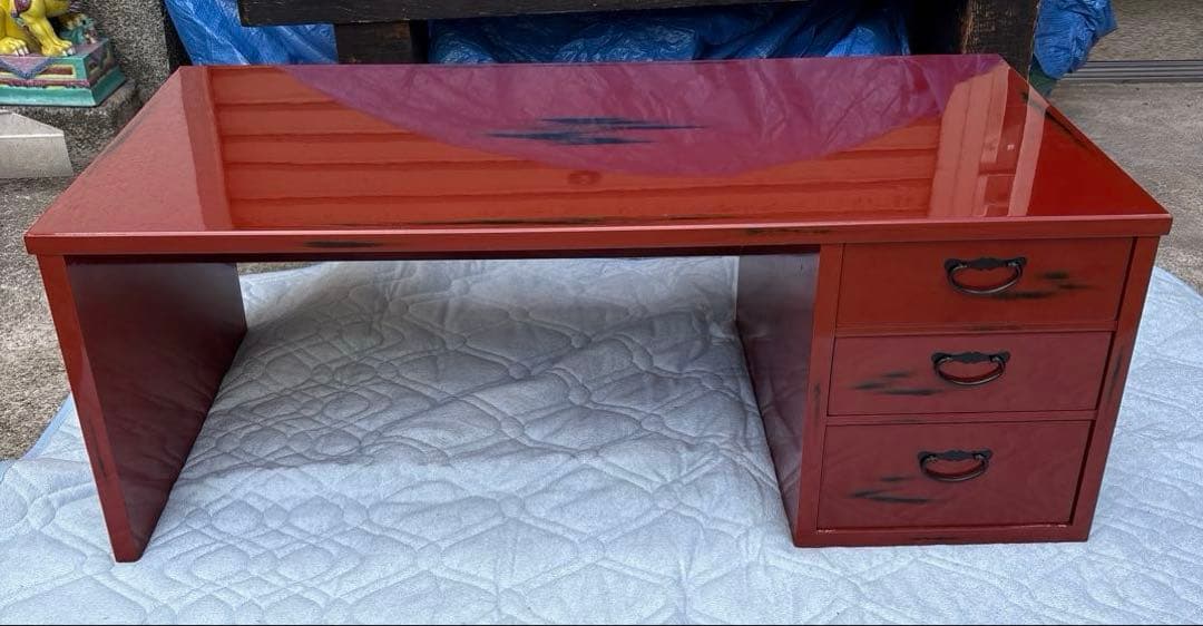 根来塗　島安汎工芸　木製文机　朱塗　昭和レトロ　古民具　学習机