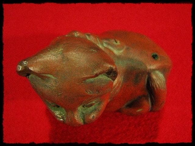 古備前 猫 水滴 ねこ ネコ 水注 朱泥 書道具 文房具 時代箱 kc304