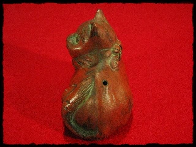 古備前 猫 水滴 ねこ ネコ 水注 朱泥 書道具 文房具 時代箱 kc304