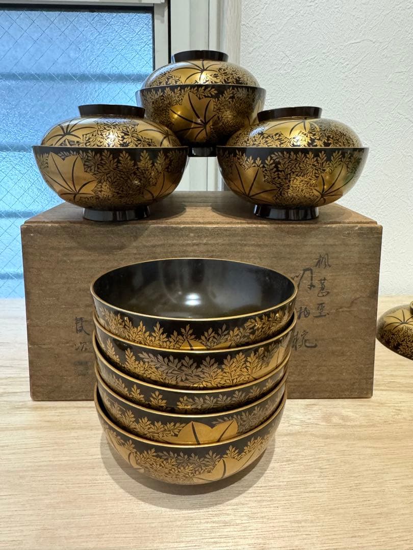 金蒔絵　塗師 金森春次　吸物椀　十客　共箱　長期保管品