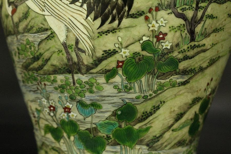 京薩摩 錦光山 細密画 花鳥 花瓶 明治(ZE499)