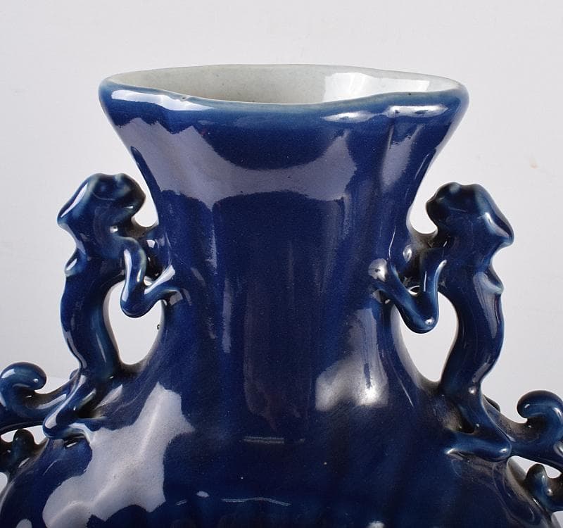 中国　大清康煕年製　瑠璃釉　双耳扁壷　M　R3690C