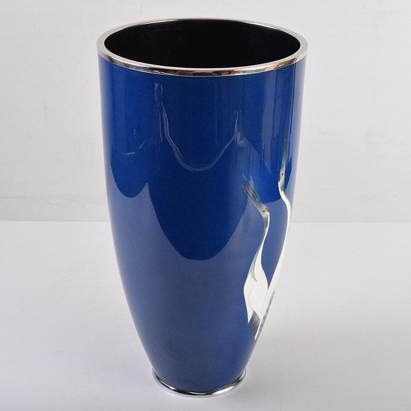 七宝焼　鶴文　花瓶　時代箱付　M　R8883B