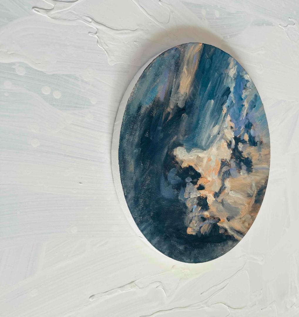 絵画「Khaos」家の上空　油彩・原画・直径30㎝　丸形・アートパネル