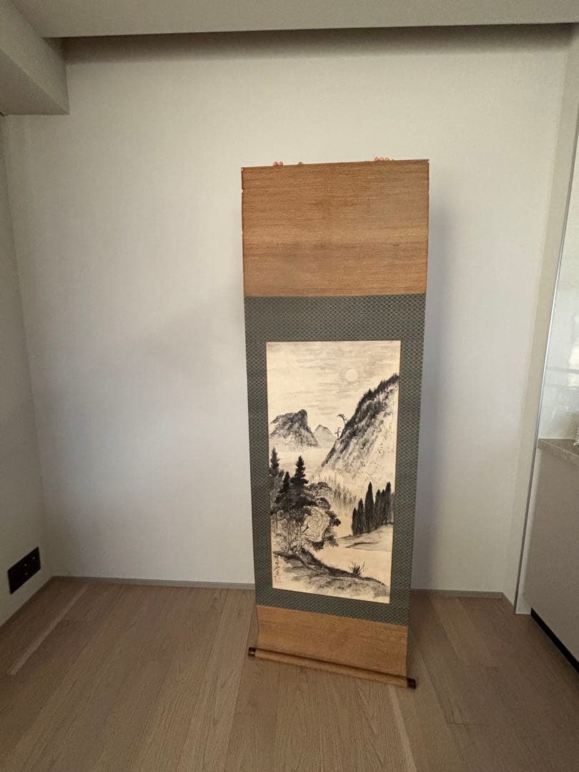 河鍋暁斎 筆　一幅　月夜之山水図　署名あり