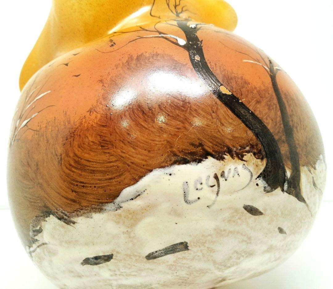 D160 1900年代初期 ルグラ フランス エナメル ガラス花瓶 高さ15㎝