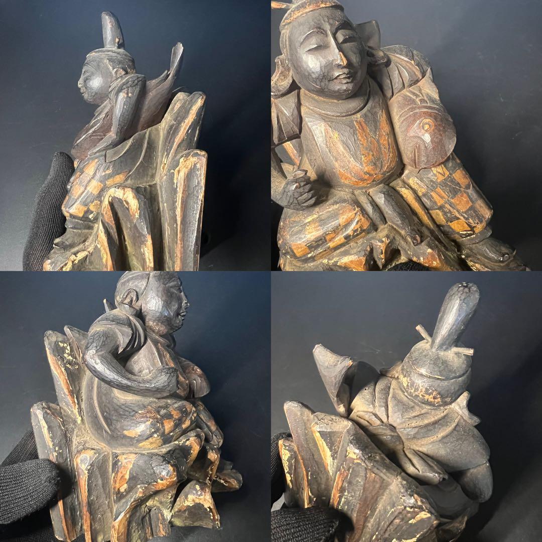 江戸後期〜明治初期 木彫 恵比寿像 ◎一木彫／古色自然／数寄者好み◎古美術庵々