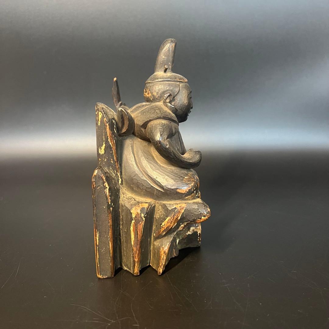 江戸後期〜明治初期 木彫 恵比寿像 ◎一木彫／古色自然／数寄者好み◎古美術庵々