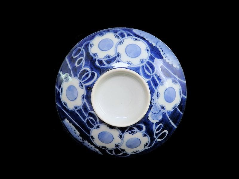 古伊万里　染付　鼓に調緒の図　蓋茶碗　江戸期　E213AS-CHl