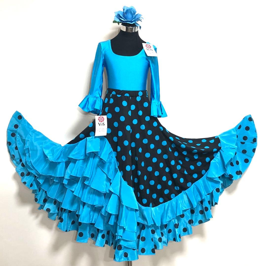 スペイン直輸入★10歳用ファルダセット　トルコ黒ドット
