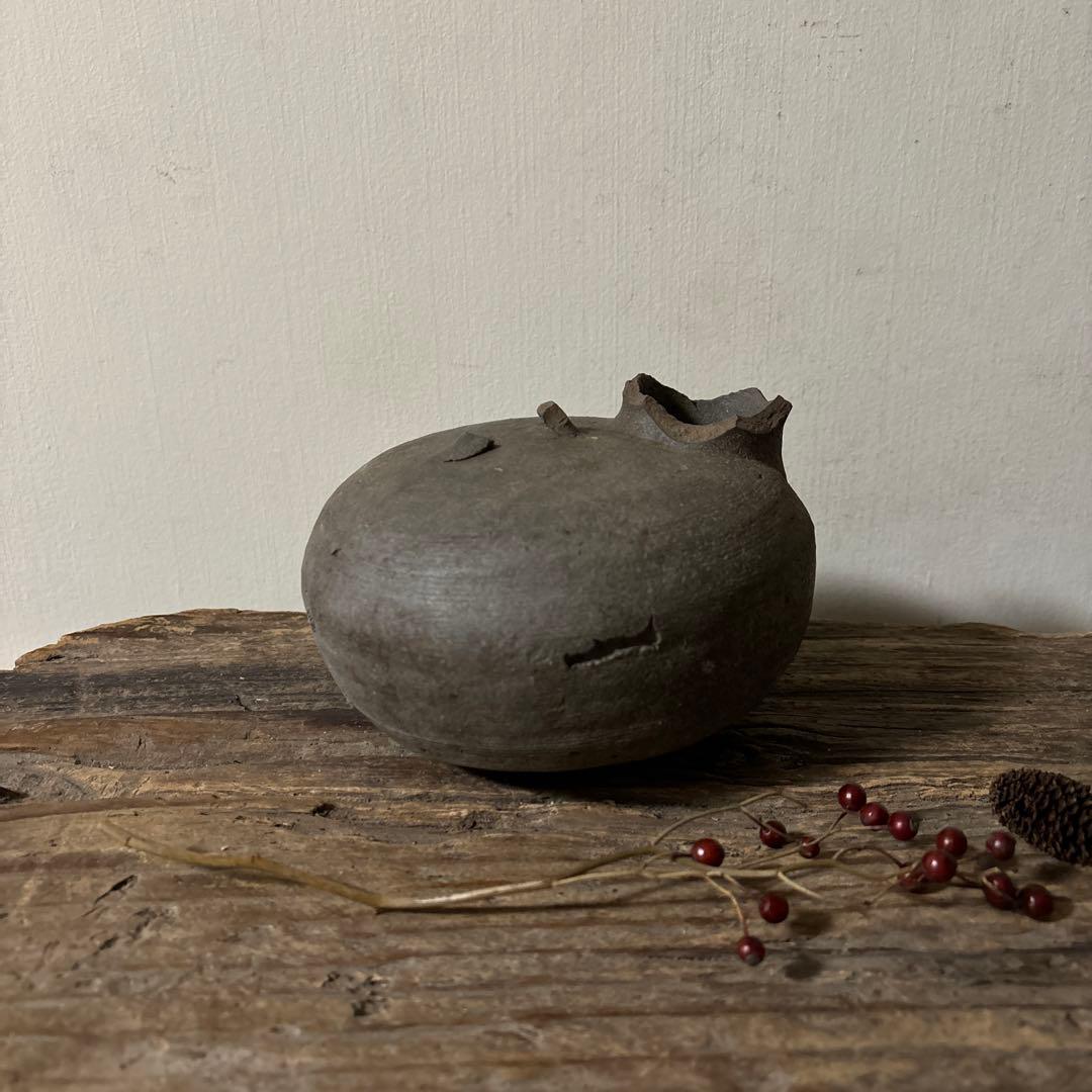 須恵器 平瓶 古美術 残欠骨董　古道具 アンティーク 酒器 花器　土器　検:李朝