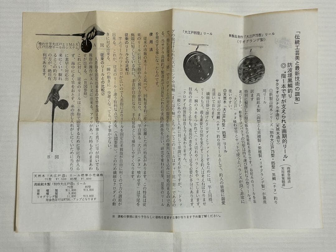 【良品】宇崎日新　NISSIN　釣竿　黒鯛・チヌ用　天然木リール　糸　取説有り