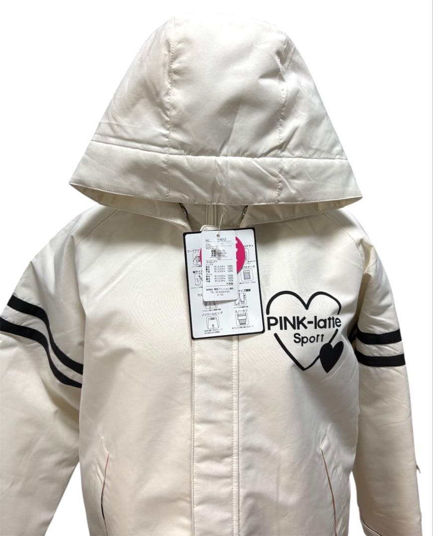 新品スキースノボウェア150サイズ調整可能上下セットセパレート白黒ピンクラテ