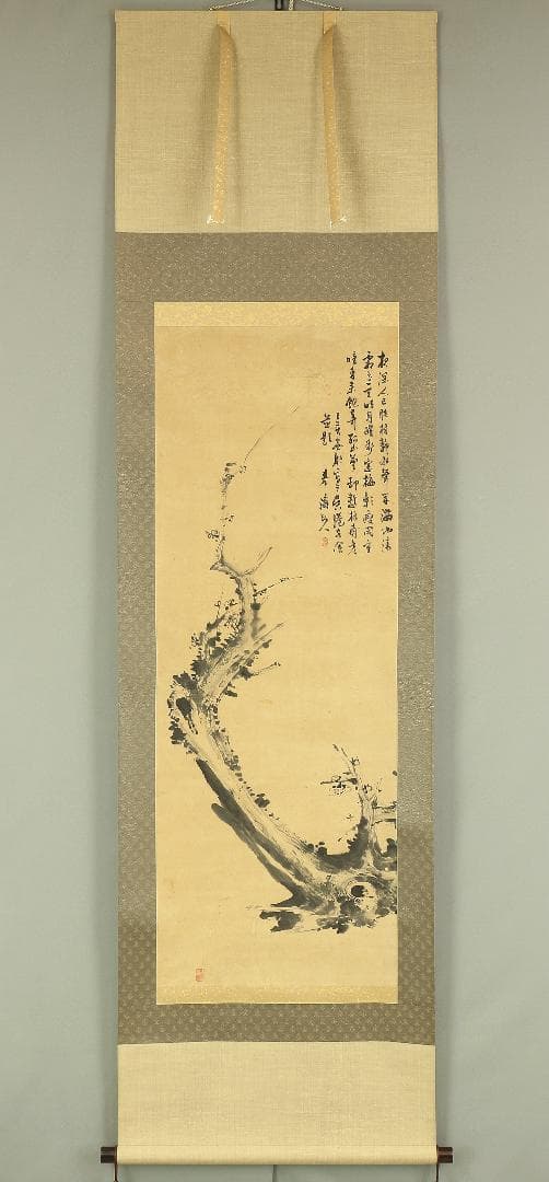 春涛散人「墨梅図」掛軸 肉筆 絹本