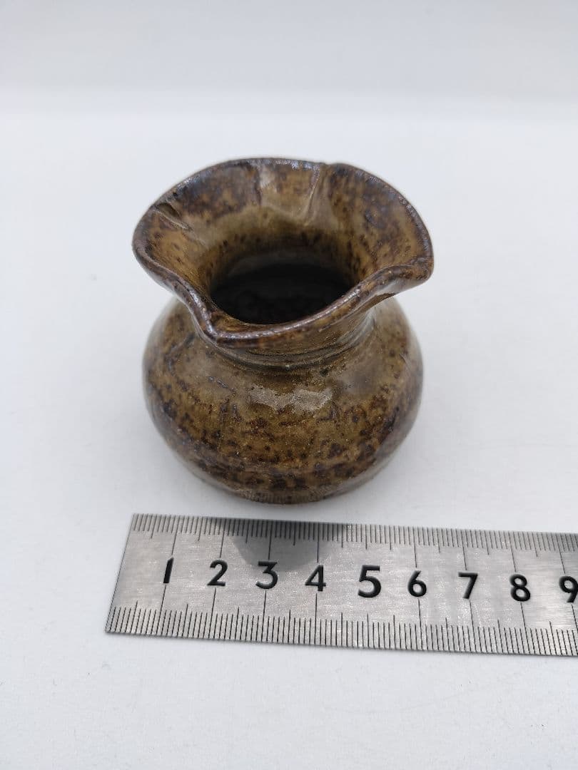 c411 蓋置 飴釉　砂金袋 志戸呂 廣前心斉 木箱 茶道具