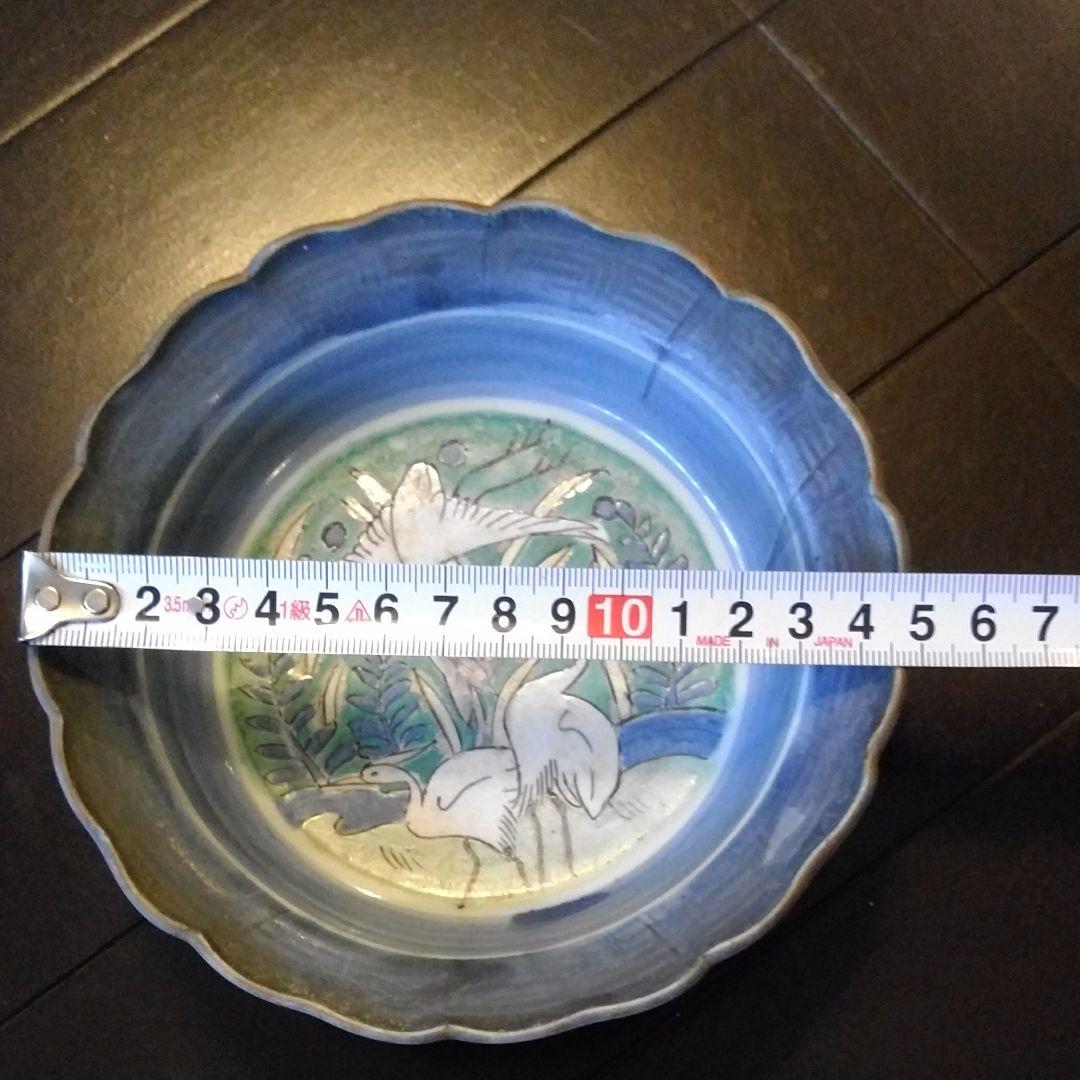 瑠璃薬鷺三羽図深皿