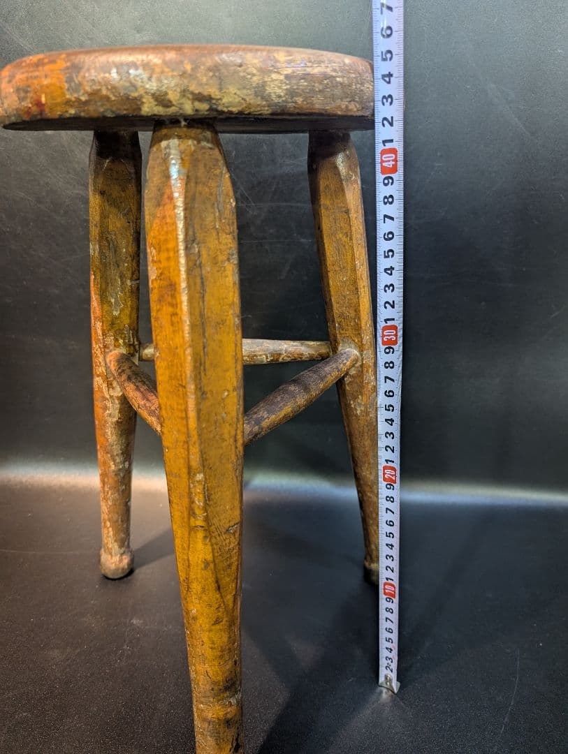 木製スツール 丸椅子 無垢材 三脚 昭和レトロ ヴィンテージ アンティーク 骨董