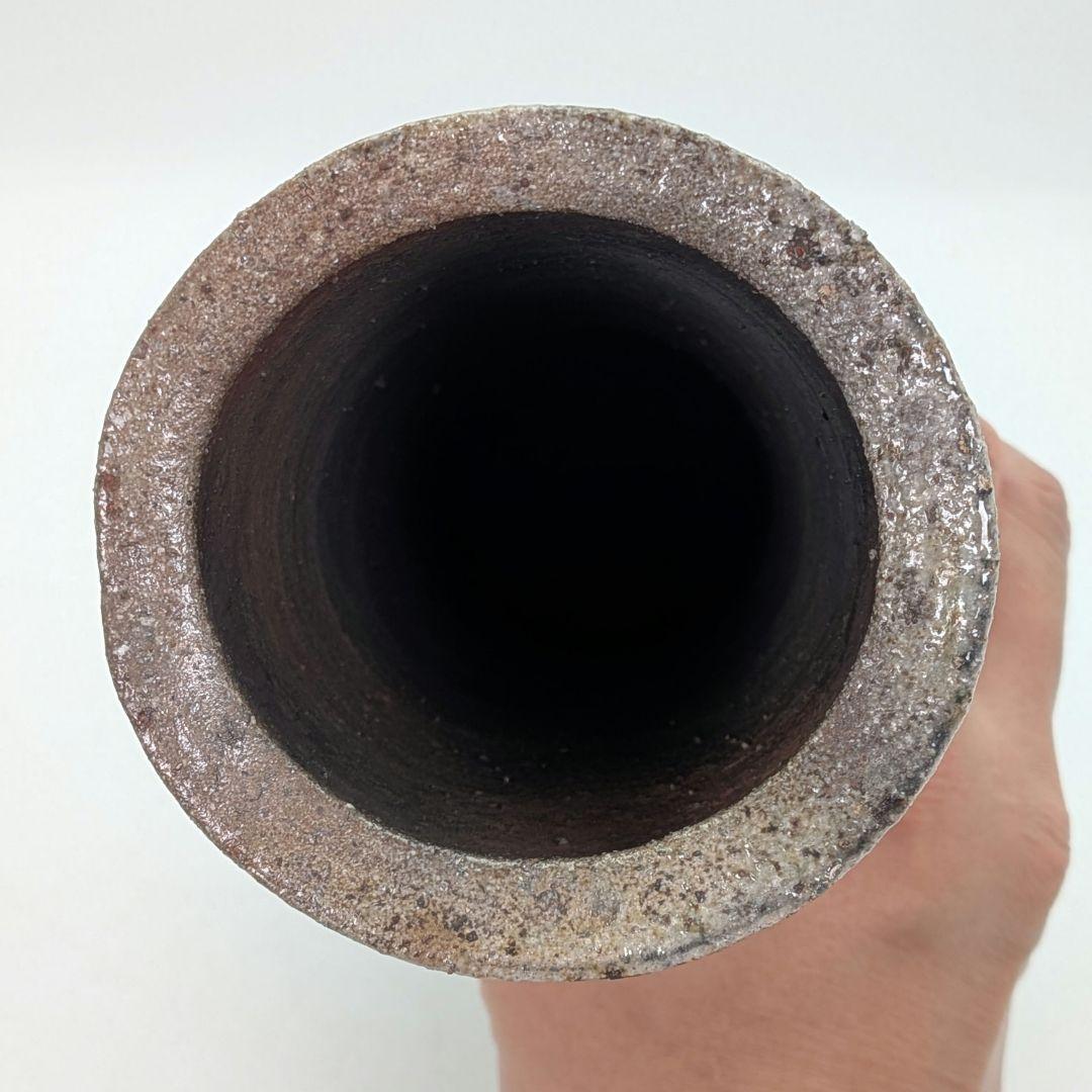 酉々窯 岩淵重哉 自然釉竹花生 四方桟盛蓋共箱共布栞 花器 フラワーベース 京焼