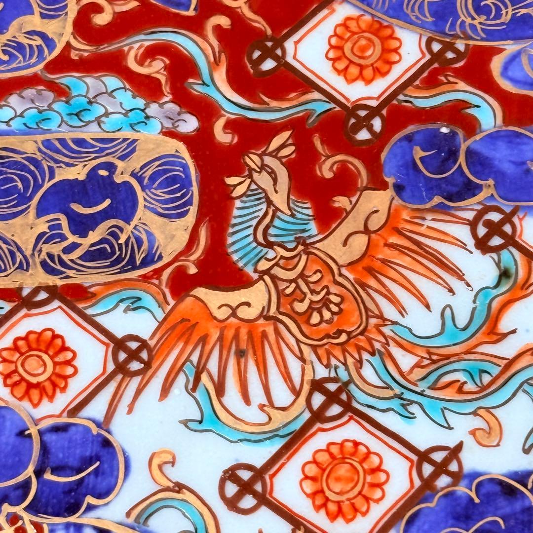 古伊万里　染錦　鳳凰　松竹梅　飛魚　千鳥　八角皿　冨貴長春　超細密技巧　46㎝
