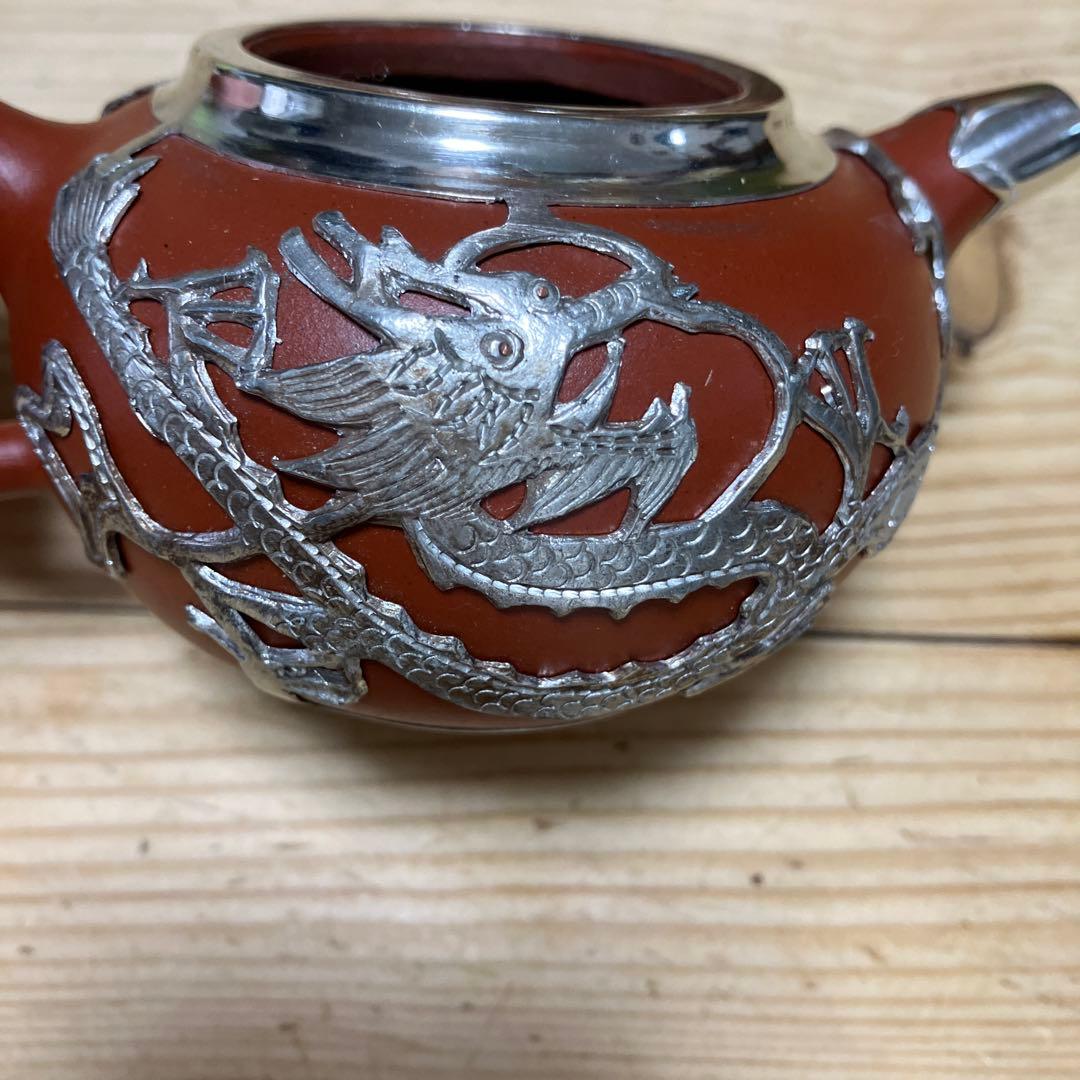 中国美術　紫粘土茶壺（急須の意）ピューター鋳