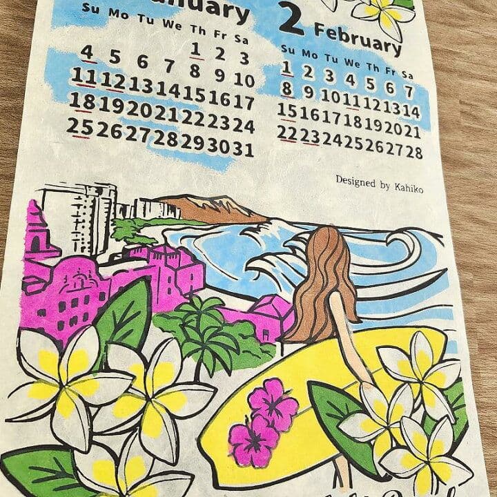 カレンダー】アロハ2025年 ハワイアン雑貨★ハンドメイド壁掛け手染め手すき紙