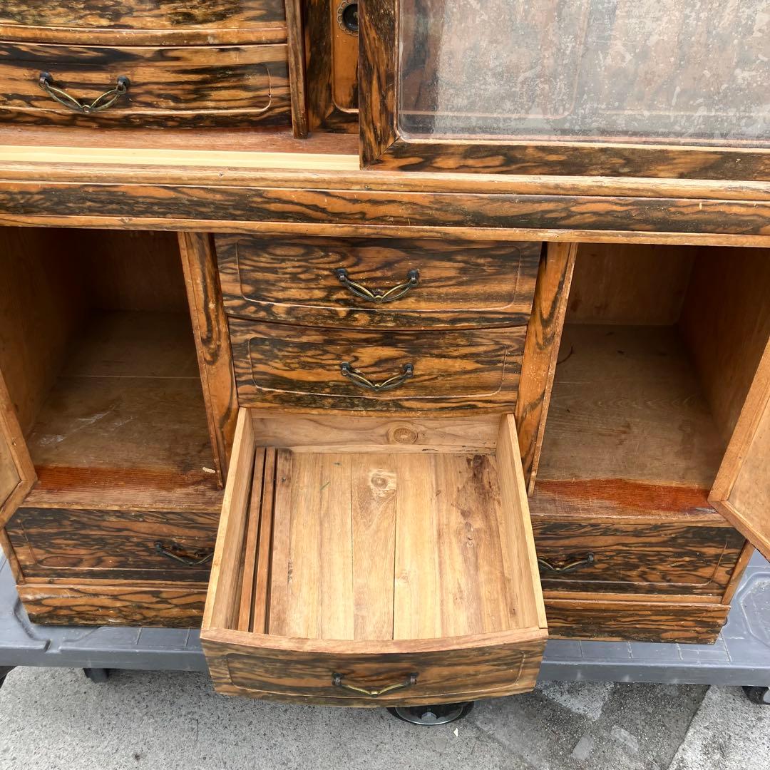 昭和レトロ 松永木工所 木製茶箪笥 茶棚 ガラス戸 サイドボード 古家具 古民家