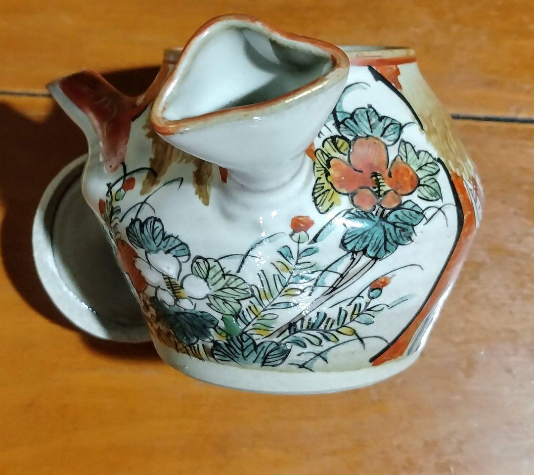 九谷焼 赤絵 金彩 人物 花絵 茶器セット 7点 明治時代物