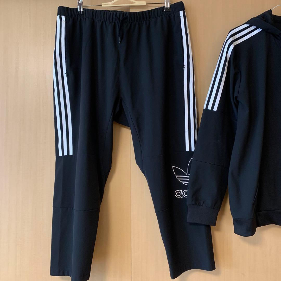 アディダスオリジナルス　セットアップ　パーカー　ジャージ　ブラックホワイトライン
