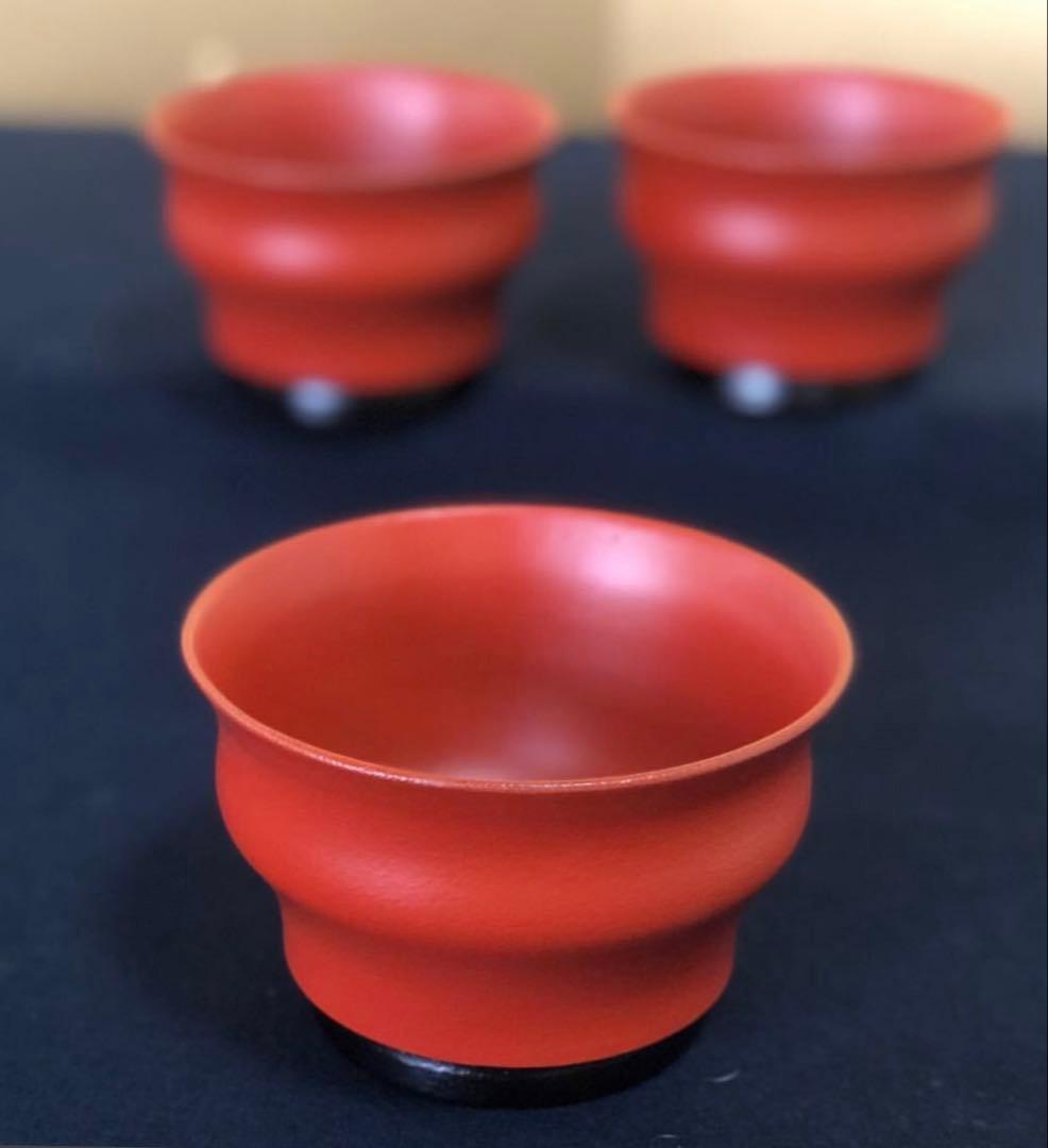 「祖」朱塗 筒向付 梓作 3客 共箱 懐石 (A)